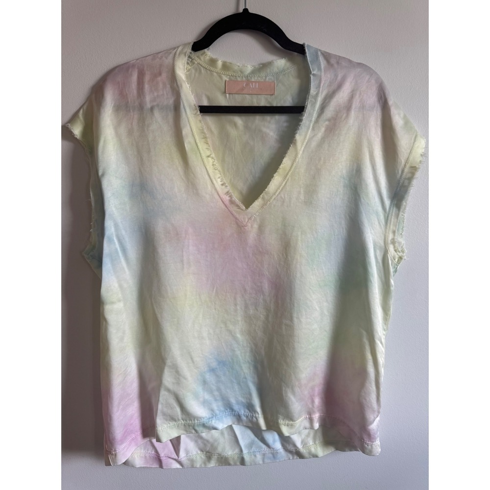 CALI by Cali Dreaming‎ Tie Dye V Neck Distressed Muscle Tee Shirt Women S